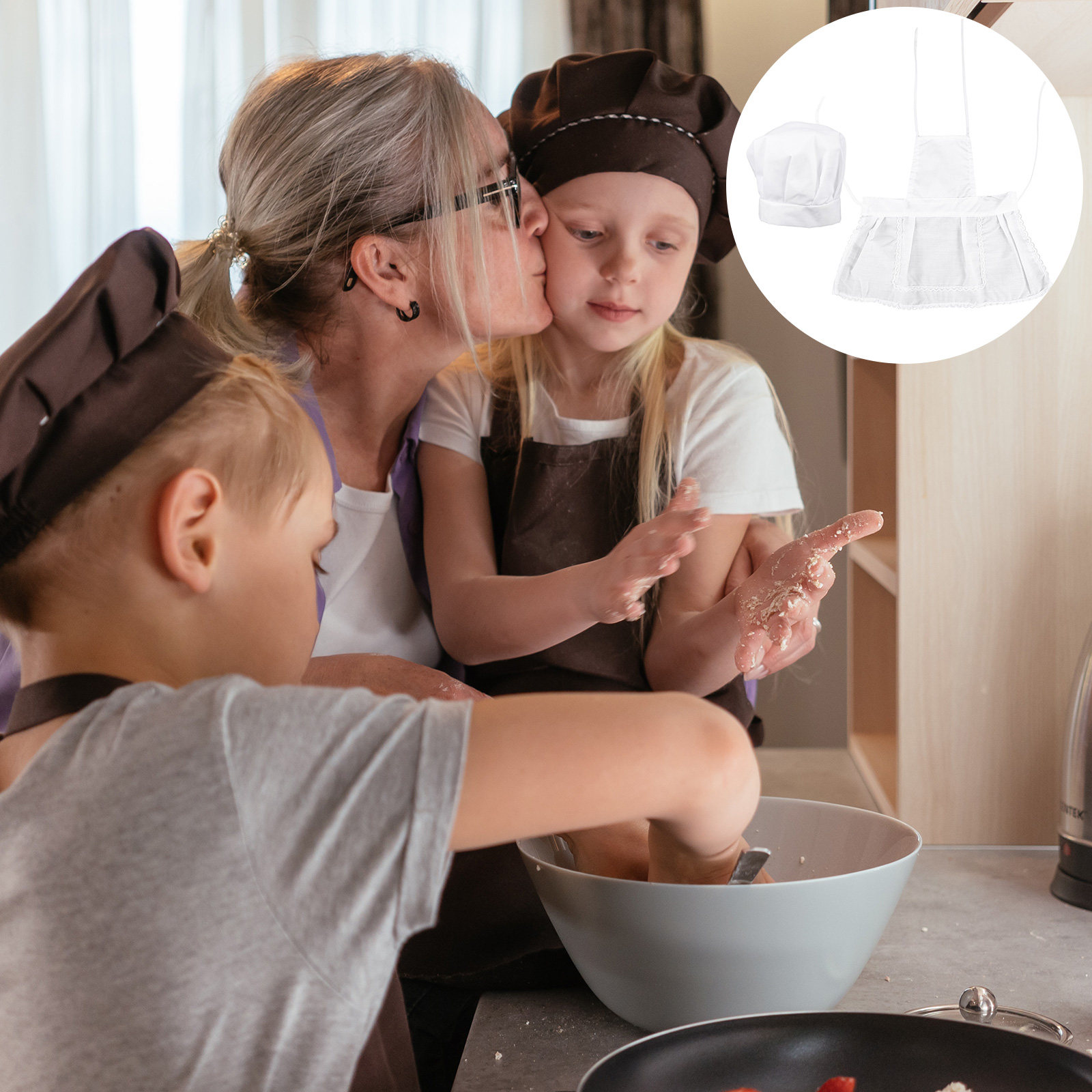 Kitchen Kids Baking Set - طقم قبعة الشيف للأطفال مع مئزر،