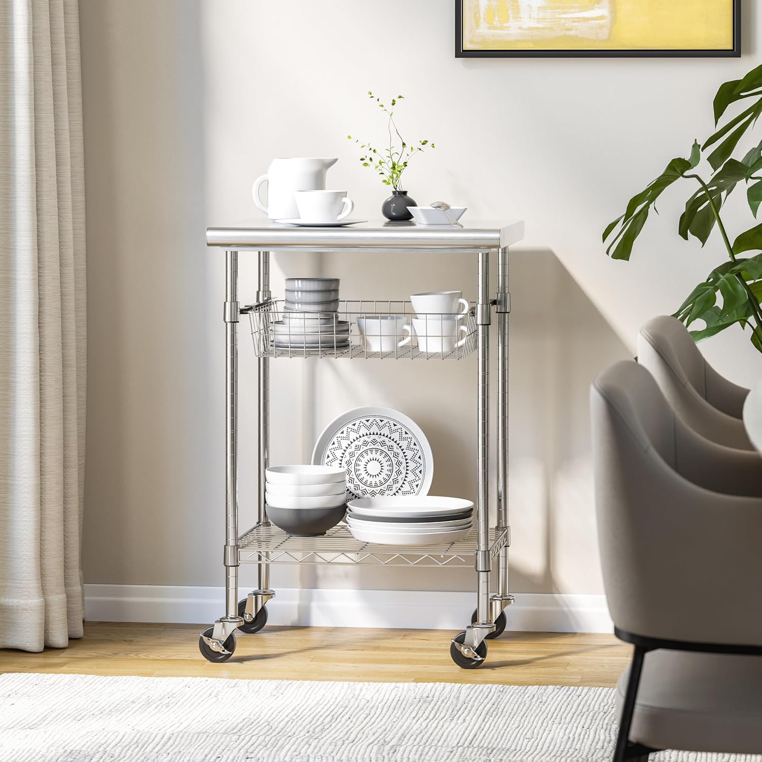 طاولة تحضير تجارية من الفولاذ  - مراجعة Kitchen Baking Cart وسعره